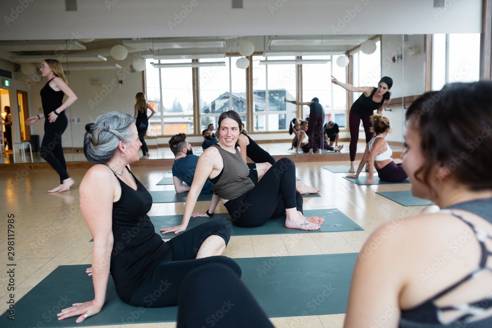 People chatting after - or before - yoga class