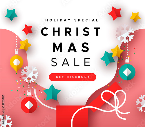 Special christmas sale template papercut open gift