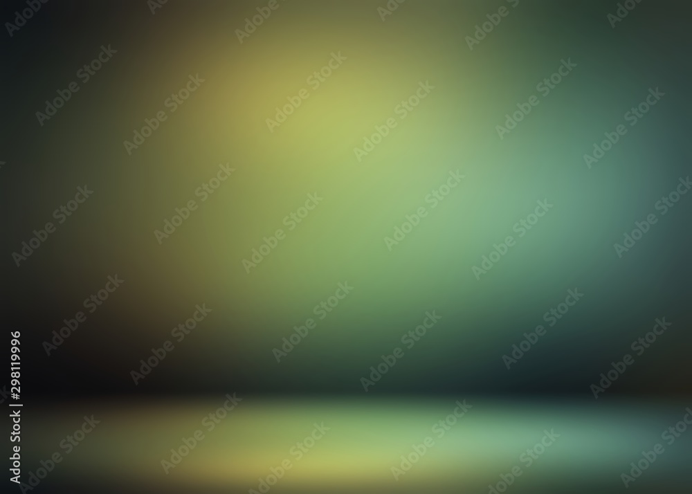 Dark shade and low spotlight 3d background. Green yellow black muted abstract room. Secret empty room.