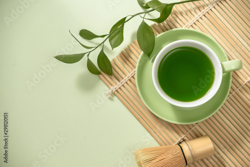 Green matcha tea drink and tea.