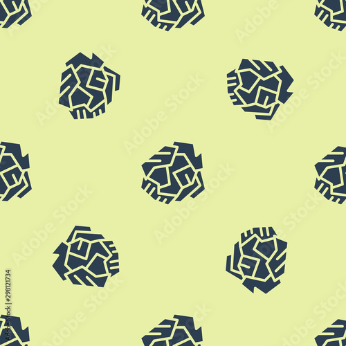 Blue Crumpled paper ball icon isolated seamless pattern on yellow background. Vector Illustration