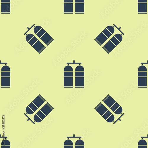 Blue Aqualung icon isolated seamless pattern on yellow background. Oxygen tank for diver. Diving equipment. Extreme sport. Diving underwater equipment. Vector Illustration