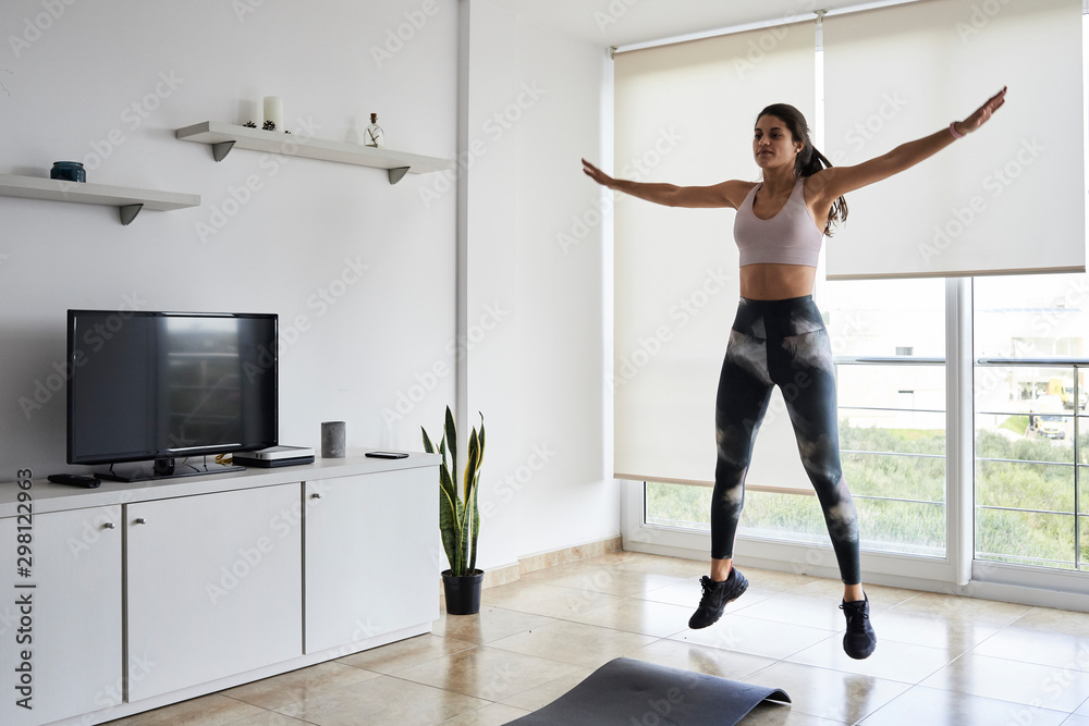 Stretching morning routine at home.