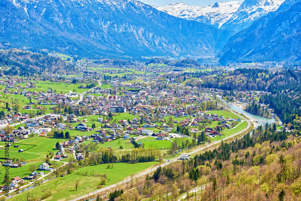Beautiful view of the village Bad Goisern in Austria. The photo was taken in the spring.