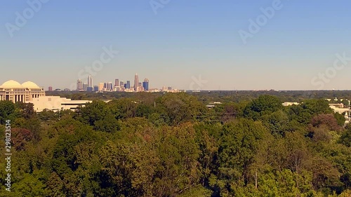 Charlotte, North Carolina city skyline in early autumn with blue skies photo