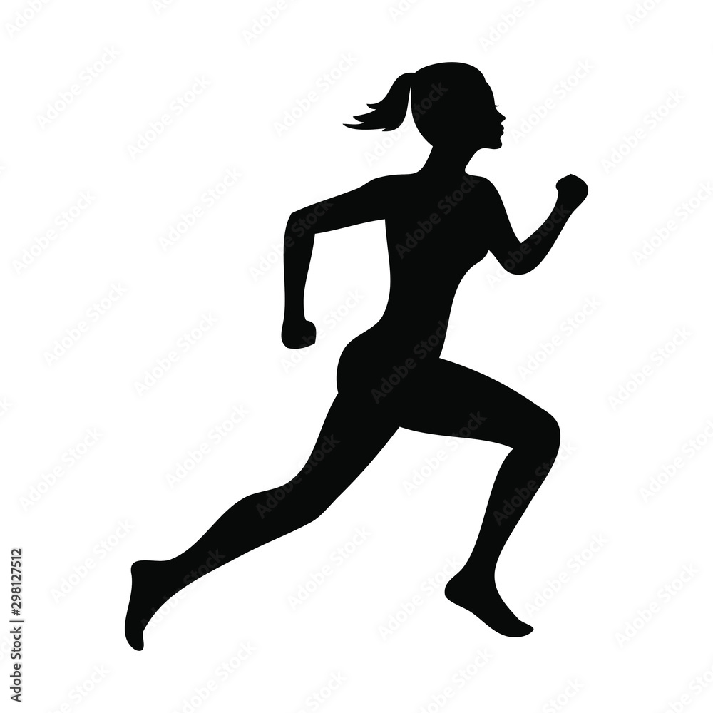 Active running woman silhouette, vector illustration