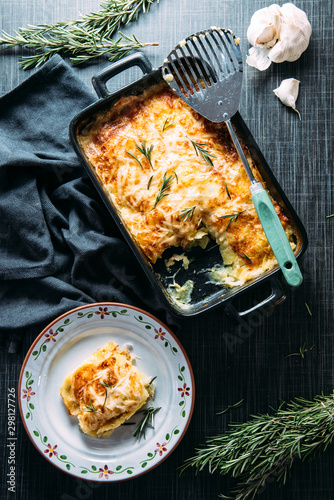 Food: delicious potato gratin with rosemary