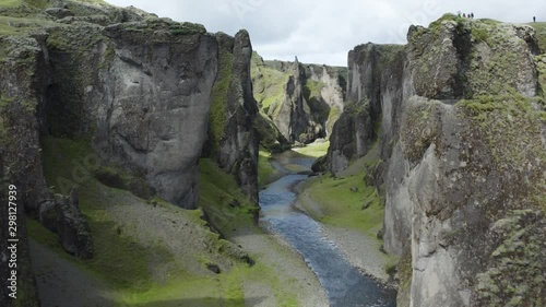 Aerial shot in the fjardagljufur canyon in Iceland. photo