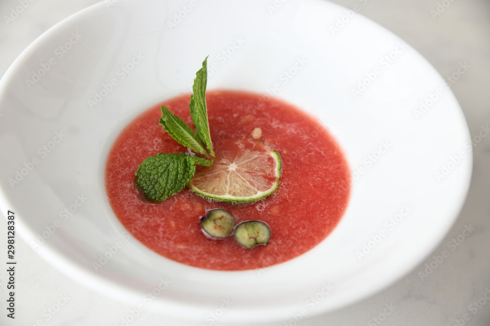 Close up of Gazpacho served in bowl Close up of Gazpacho served in bowl