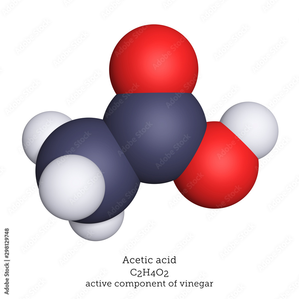 Acetic acid a a ball and stick molecular molecule. Vinegar is ~5 ...