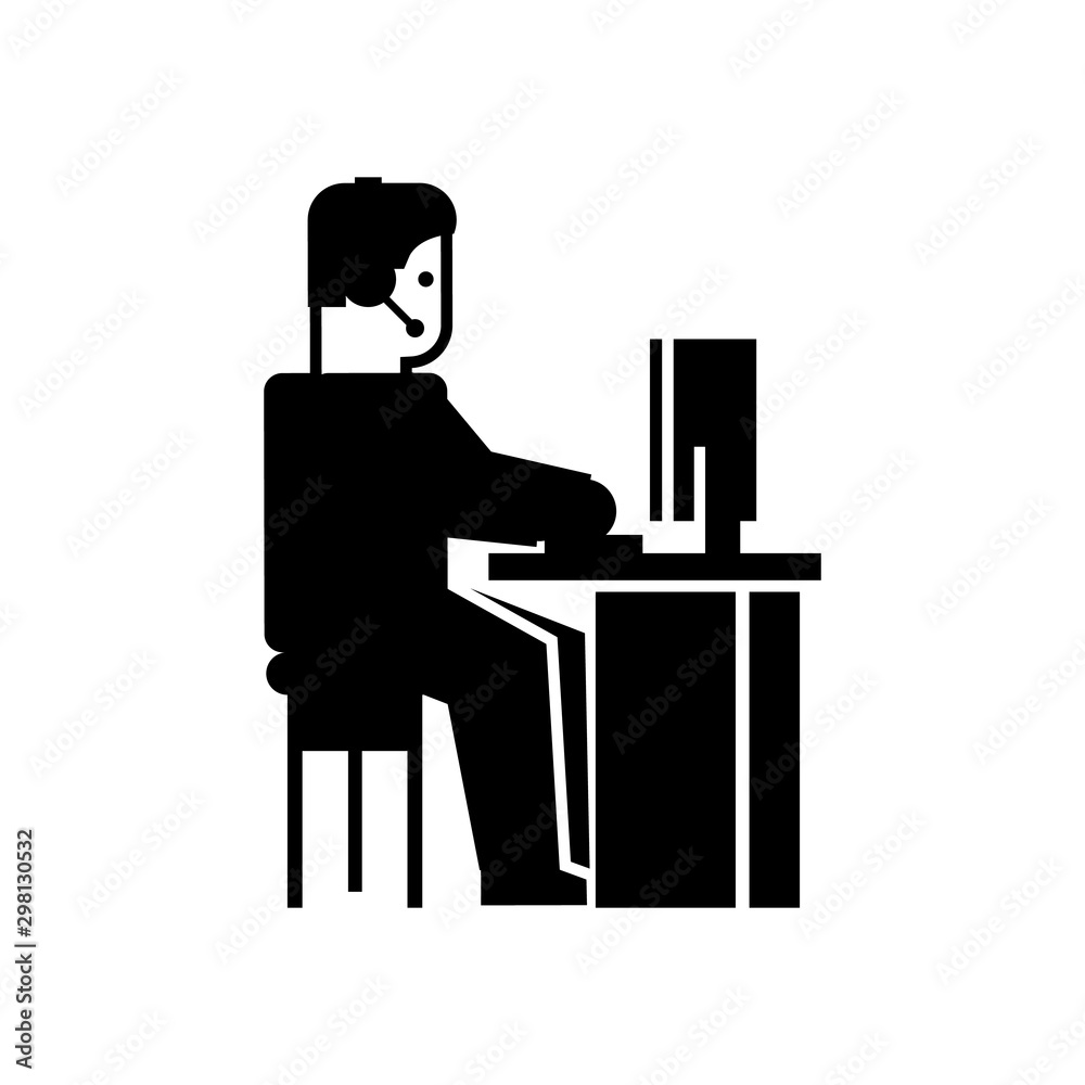 Pictogram Businessman Working on Computer. Vector illustration