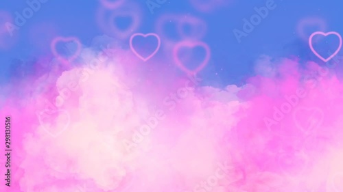 Pink fog and flying hearts loop animation