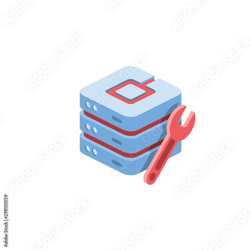 Server hosting technical support repair. Vector 3d isometric, color web icon, new flat style. Creative illustration design, idea for infographics.