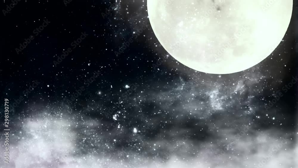 Cloudy full moon and stars in the night looped animation