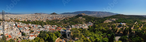 Aerial drone photo of Athens National Observatory and Acropolis - Lycabettus hill at the background, Attica, Greece