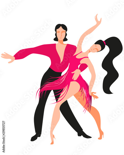 Beautiful couple dancing Latin American dance of salsa.