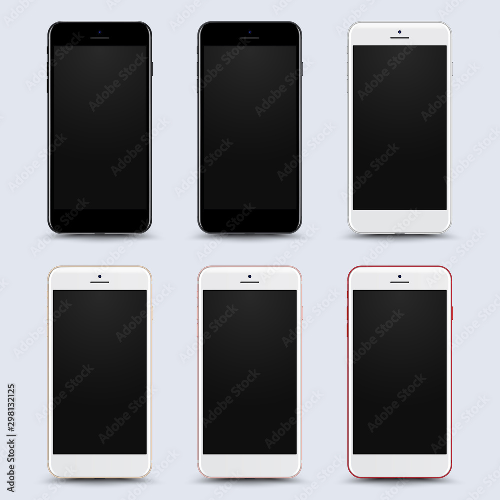 High Detailed Realistic Smartphones Set Collection with Black Screen ...