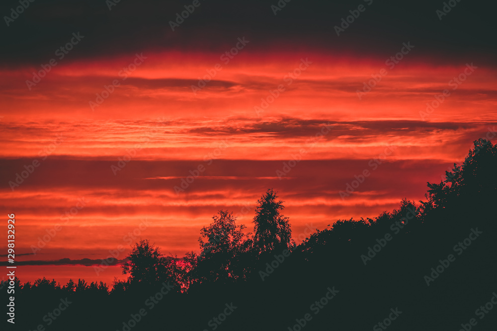 Red, fiery sunset.