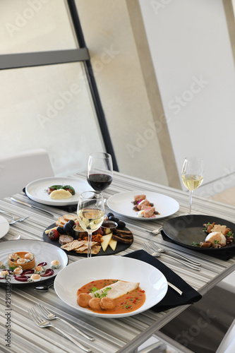 Food and drinks served on table