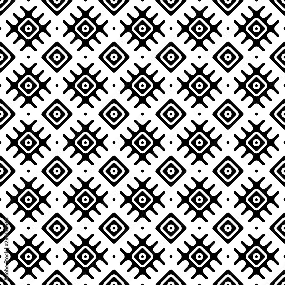 Seamless geometric pattern in folk style. Ethnic vintage background in black and white. Vector illustration.