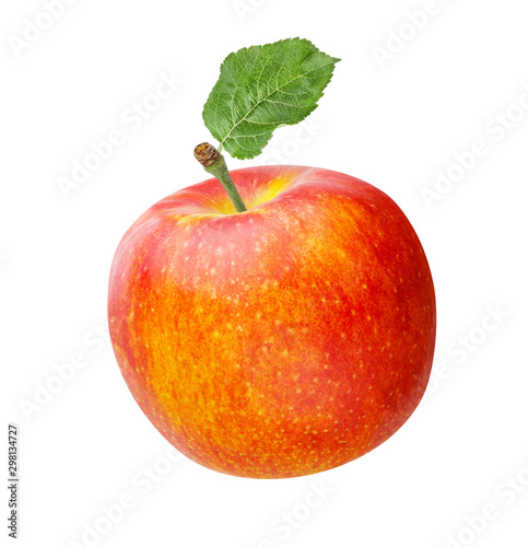 Red apple with leaf isolated on white background with clipping path