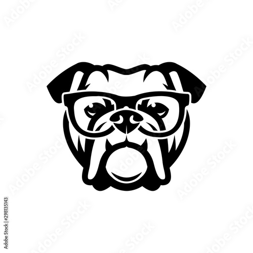 English bulldog wearing eyeglasses - isolated outlined vector illustration - Vector