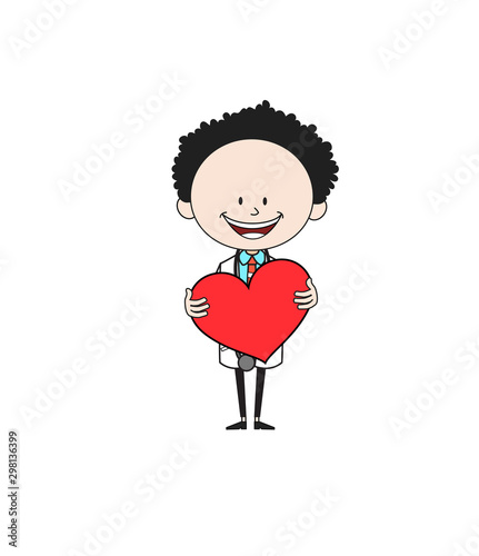 Cartoon Doctor - Standing with a Heart