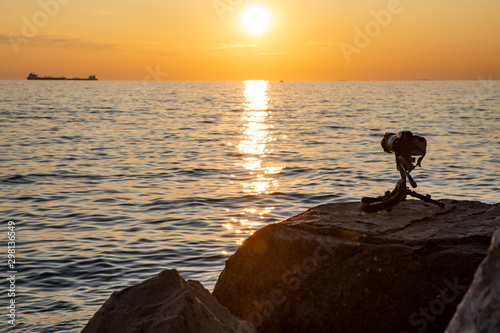 shooting at camera sunset at sea