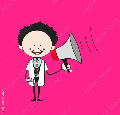 Cartoon Doctor - Standing with Loudhailer