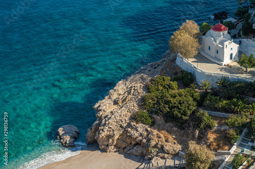 Fototapeta Naklejka Na Ścianę i Meble -  Aerial view of Kyra Panagia beach in Karpathos island,Greece