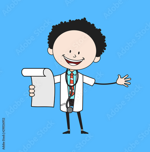 Cartoon Doctor - Holding a Paper and Announcing
