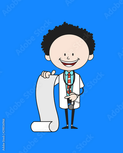 Cartoon Doctor - Showing a Paper Scroll