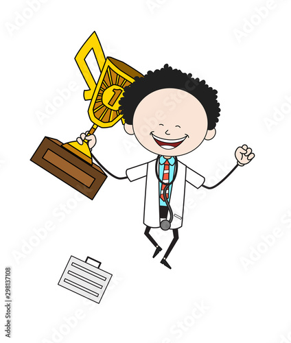 Cartoon Doctor - Jumping with Trophy