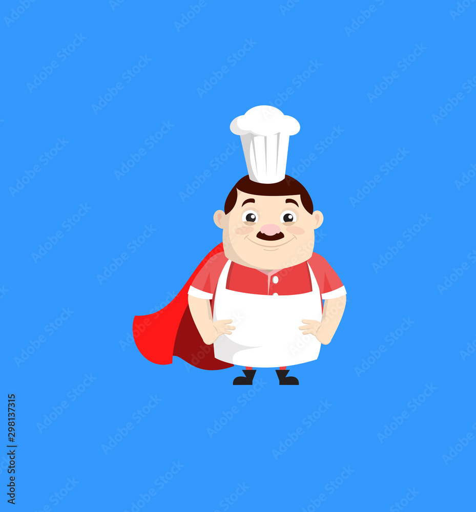 Cartoon Fat Funny Cook - In Super Hero Costume Cartoon Fat Funny Cook - In Super Hero Costume