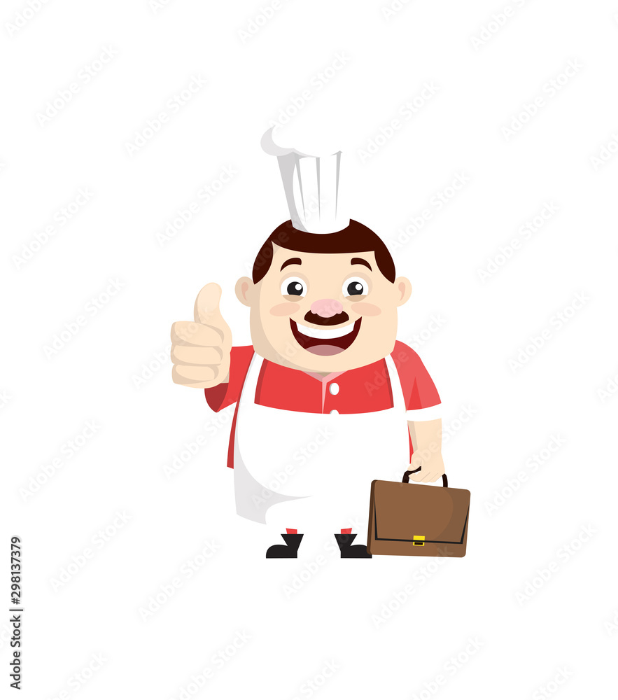 Cartoon Fat Funny Cook - Showing a Thumb Up Cartoon Fat Funny Cook - Showing a Thumb Up