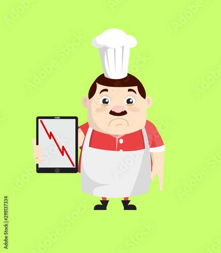 Cartoon Fat Funny Cook - Presenting Loss Graph on Tablet