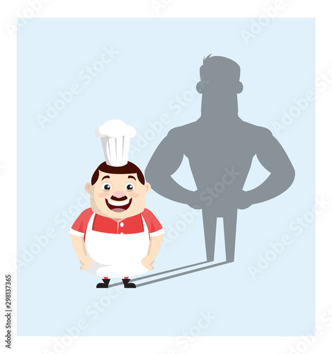 Cartoon Fat Funny Cook - Standing in Positive Attitude