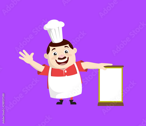Cartoon Fat Funny Cook - Standing with a Blank Board