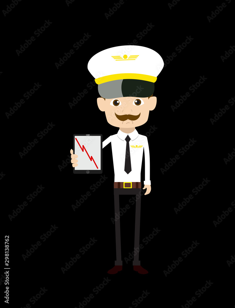 Cartoon Pilot Flight Attendant - Presenting Loss Graph on Tablet Cartoon Pilot Flight Attendant - Presenting Loss Graph on Tablet