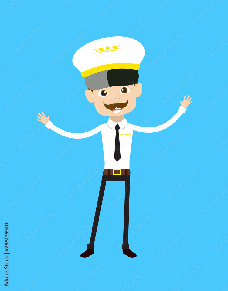 Cartoon Pilot Flight Attendant - In Cheerful Pose