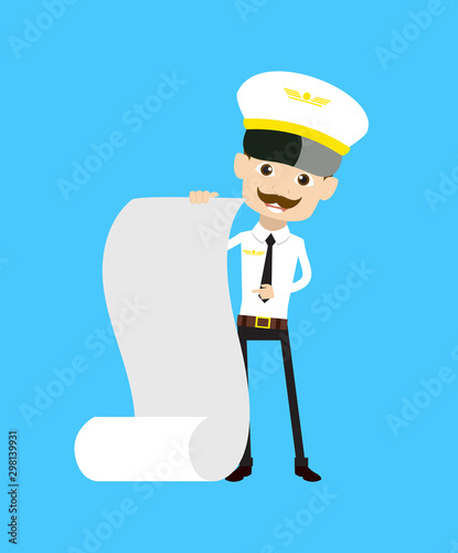Cartoon Pilot Flight Attendant - Showing a Paper Scroll