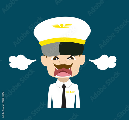 Cartoon Pilot Flight Attendant - Screaming in Aggression