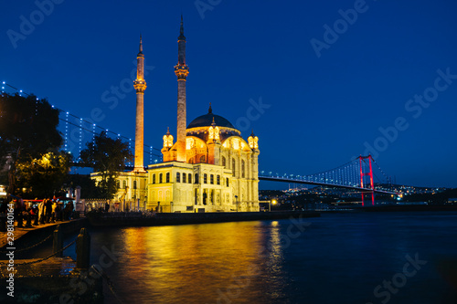 Old historical Ortakoy Mosque with long exposure and behind there is bosporus 