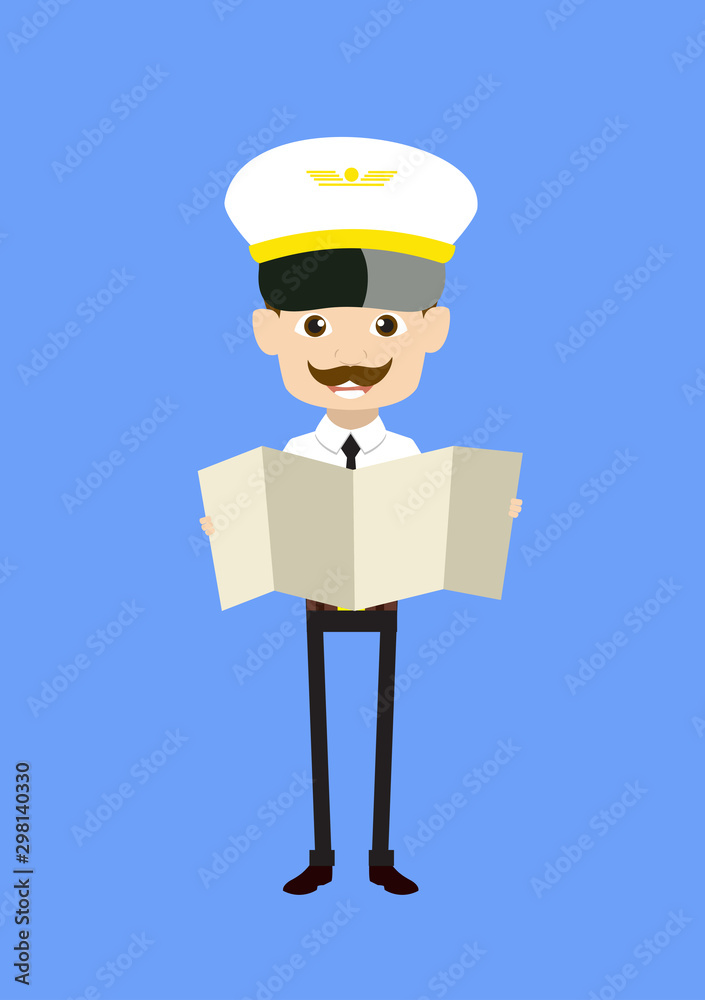 Cartoon Pilot Flight Attendant - Holding a Folded Paper Banner