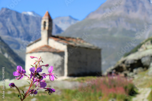 The beautiful Sainte Marguerite chapel in the heart of the hamlet of l'Ecot not far from Bonneval-sur-Arc in Haute Maurienne Vanoise