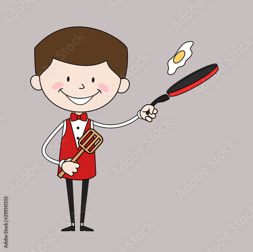 Cartoon Waiter Caterer - Preparing Food