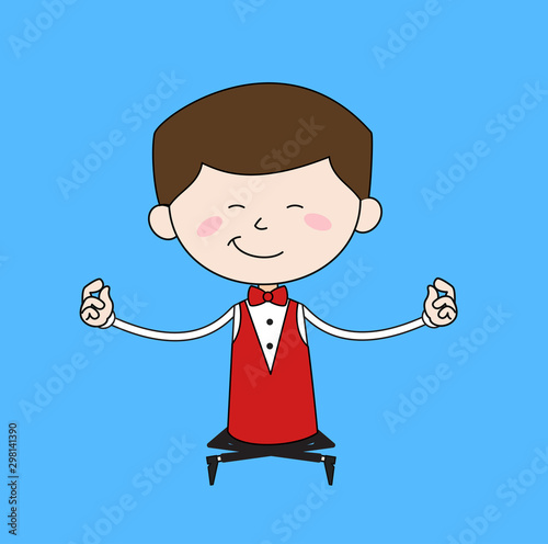 Cartoon Waiter Caterer - Doing Meditation