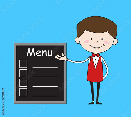 Cartoon Waiter Caterer - Presenting Menu List