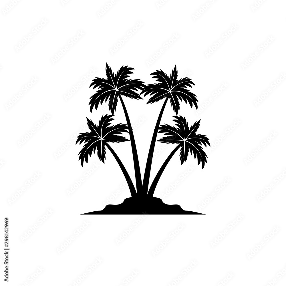 island with coconut tree silhouette vector logo design