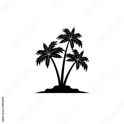 island with coconut tree silhouette vector logo design